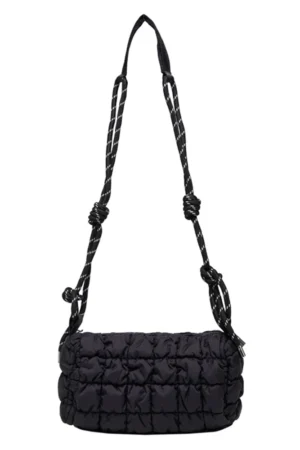 Women Quilted Cloud Bag with Braided Rope Strap Padded Crossbody Bag Zipper Closure Puffer Satchel Bag Daily Bag for Female