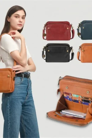 Seastarstudio Large Capacity Leather Crossbody Bag - Three-Layer Zip Satchel & Messenger Tote for Women