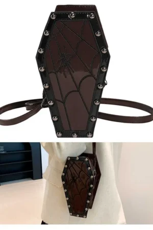 Women Coffin Satchel Purse Strap Adjustable Gothic Coin Purse Novelty Casual Satchel Bag Spider Coffin Bag Halloween Sling Purse