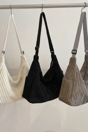 Fashion Leisure Soft Corduroy Solid Color Women's Shoulder Bag Large Capacity Zipper Female Crossbody Bag For Commute Outings