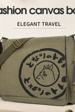 Vintage Cartoon Women Canvas Messenger Bag Large Capacity Tote Bag Women Shoulder Handbag