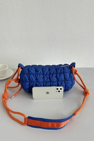 Women Padded Crossbody Bag with Braided Rope Strap Puffer Satchel Bag Large Capacity Quilted Nylon Bag Daily Bag for Female