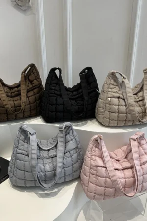 2025 New Quilted Puffer Shoulder Bag for Women Large Capacity Tote Sling Bag Fashion Casual Crossbody Satchel Bag Female Handbag