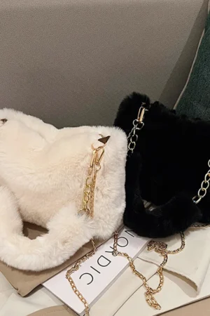 Women Fuzzy Crossbody Bag Casual Furry Satchel Bag Versatile Fluffy Shoulder Bag Soft Cute Fall Winter Female Purse