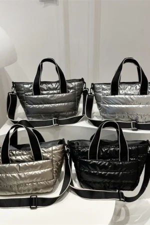 2025 Winter Luxury Quilted Tote Bag Women Fashion Down Puffer Shoulder Bag Large Capacity Crossbody Messenger Purse Nylon Gift
