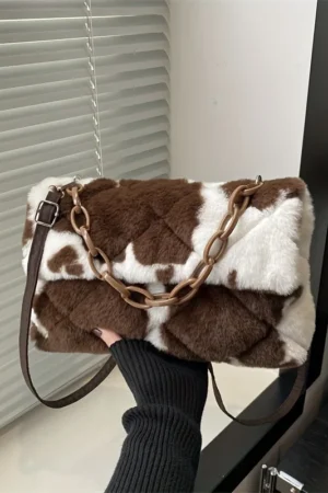 Korean-style ladies' handbag, autumn and winter plush crossbody bag, fashionable leopard print handbag, birthday gift