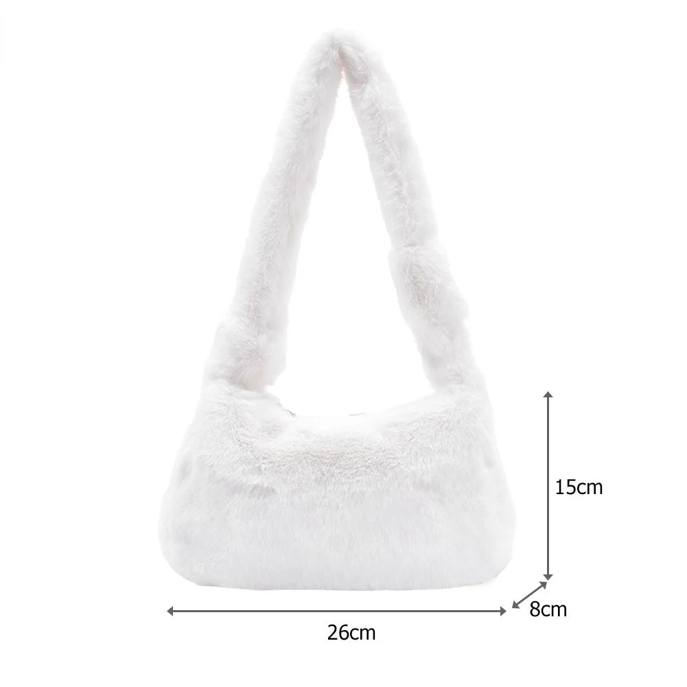 Women Plush Soft Handbag Fashion Solid Color Shoulder Underarm Bag Autumn Winter Fashion Comfortable Fluffy Female Tote Handbag - Image 6