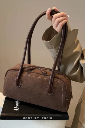  Women Shoulder Bag Multi Pocket Underarm Bag Faux Suede Tote Purse Zipper Satchel Bag Designer Brand Ladies Shoulder Bag