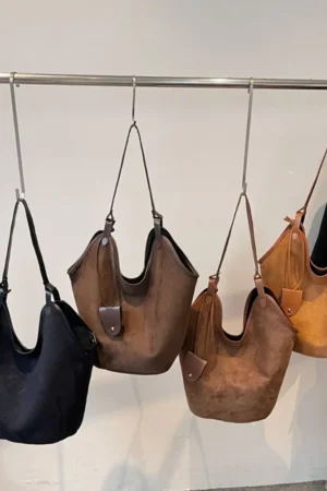 Casual Large Capacity Suede Shoulder Bag Solid Color Fashion Ladies Tote Bag Retro Korean Style Brown Handbag Shopping